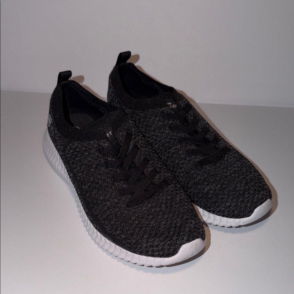Black Knit Slip On Sketchers with White Soles